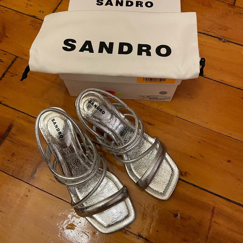 Sandro Metallic Leather Sandals - Picture 2 of 5